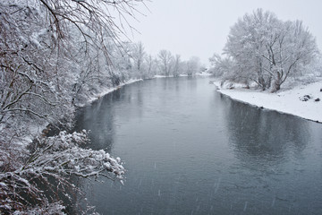 Ohre river in the winter. Czech Republic.