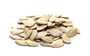  Heap of pumpkin seeds isolated on white