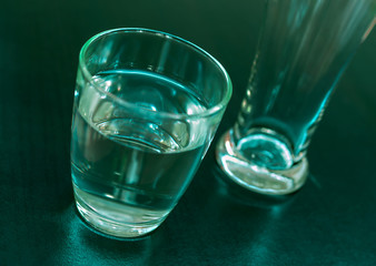 Clean water in a glass on a dark background