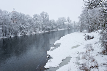 Ohre river in the winter. Czech Republic.