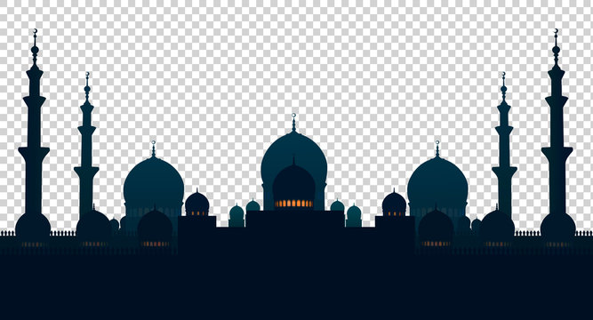 Mosque, muslim home. Isolated objects on a checkered background. Vector illustration
