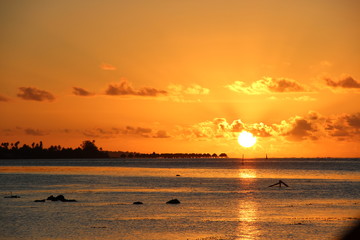 タヒチのモーレア島から見る夕日