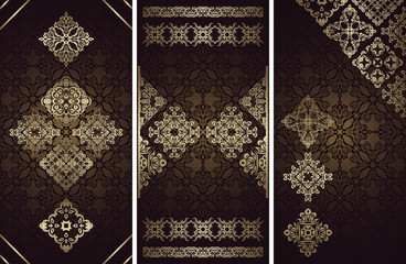 Set of templates for cards, invitations, posters, banners. Vintage decoration and seamless background     