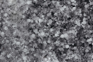 Close up of hail stones on the ground