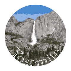 Yosemite Waterfall, US National Park, California - Detailed Vector Graphic, Bumper Sticker Idea
