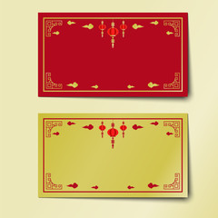 Chinese new year red and gold background design, Lantern ornament, vector illustration