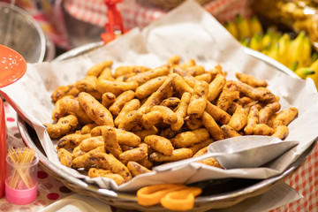 Fried banana in the tray