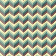 Seamless abstract retro pattern. Geometric zig zag print composed of zigzag lines blue, yellow, brown colors.