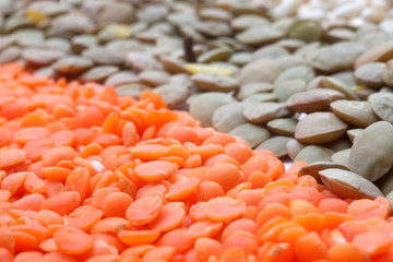 Various lentils close up