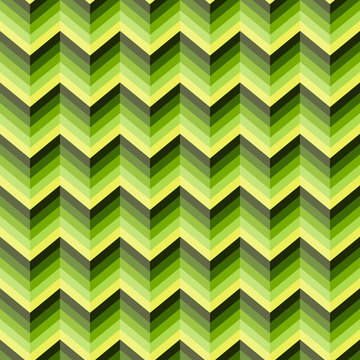 Seamless bright abstract pattern. Geometric zig zag print composed of zigzag lines green, yellow colors.