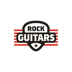 Instrument Guitar Pick Emblem with Strings for Rock Music Band Fest Badge Label logo design 