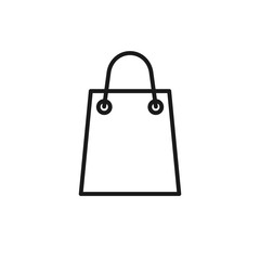 Black isolated outline icon of shopping bag on white background. Line Icon of package.