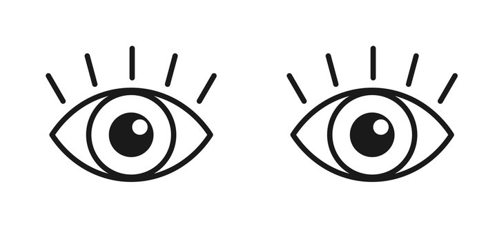Black isolated outline icon of pair eyes with eyelash on white background. Set of line Icons of open and closed eyes. Vision.