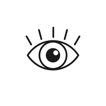 Black isolated line icon of eye with eyelash on white background. Icon of open eye. Vision.