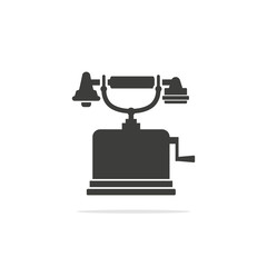 Monochrome vector illustration of a retro phone icon, isolated on a white background.