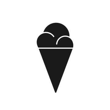 Black isolated icon of ice cream cone on white background. Silhouette of ice cream cone. Flat design.