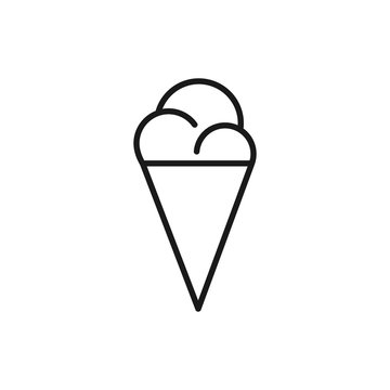 Black isolated outline icon of ice cream cone on white background. Line Icon of ice cream cone.