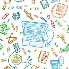 Seamless doodles pattern of work place