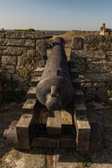 Old cannon in the ancient walls of Almeida. Portugal.