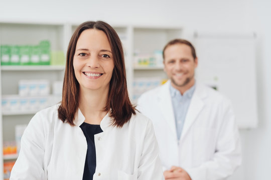 Happy smiling female pharmacist