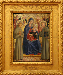 Fototapeta na wymiar Bartolommeo Caporali: Madonna and Child with St. Francis and Bernardine, Old Masters Collection, Croatian Academy of Sciences in Zagreb, Croatia