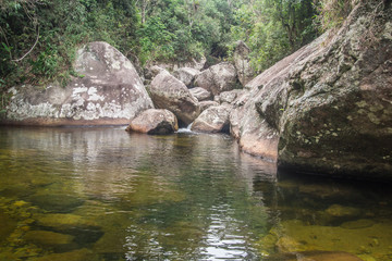 Fototapeta na wymiar Waterfall and River in a Serra dos Orgaos Park. Petropolis - Rio de Janeiro - Brazil