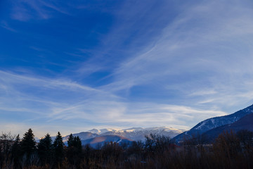 Mountain landscape with beautiful cloudy blue sky, Pambak range, Armenia