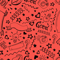 Seamless pattern of black hand drawn lettering and design element
