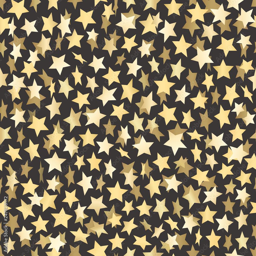 Poster golden stars on dark. abstract seamless backgrond. vector template with golden stars
