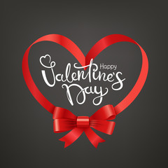Happy Valentines day holiday card. Frame with red ribbon. Vector illustration