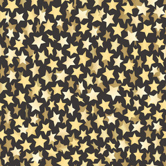 Golden stars on dark. Abstract seamless backgrond. Vector template with golden stars