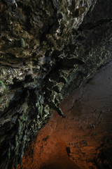 Stalactites and stalagmites on the inner walls of the Melissani cave located on the island of Kefalonia, northwest of Sami town, Ionian Islands region, Greece.