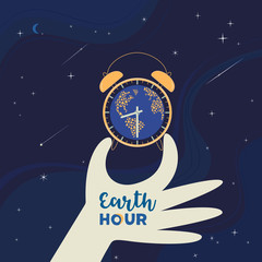 Earth hour day social poster with hand drawn cartoon