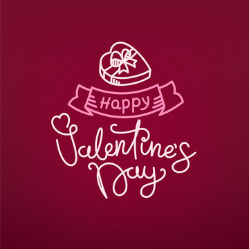 Happy Valentines Day concept. Vector banner with linear elements