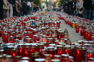 Zagreb cemetery Mirogoj on All Saints Day visited by thousands of people light candles for their deceased family members