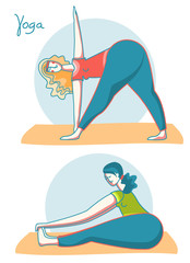 Yoga time. Woman practicing yoga on sport mats .Vector illustration healthy lifestyle