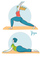 Yoga time. Woman practicing yoga in different poses .Vector illustration healthy lifestyle