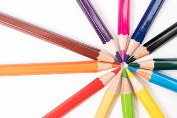 Fototapeta premium Colorful wooden pencils isolated on white background