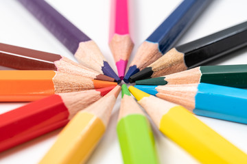 Naklejka premium Colorful wooden pencils isolated on white background