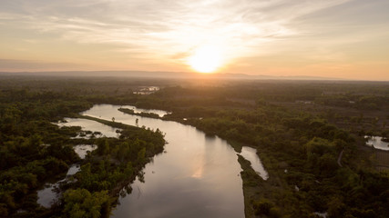 Beautiful aerial view sunset and the curve  river