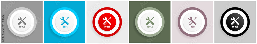 Fototapete Tools icon set, vector illustrations in 6 options for web design and mobile applications