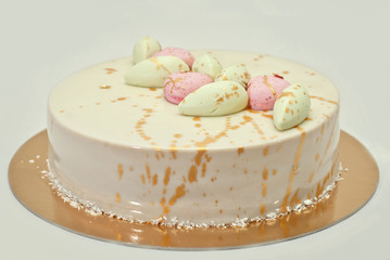 Sweet cake on a festive buffet. Cake on the table in the restaurant.