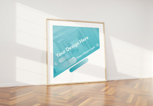 Wooden Frame Leaning Against Wall Mockup
