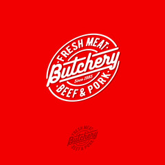 Butchery logo. Butchery premium emblem. Lettering in an oval badge Vintage signboard.