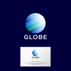 Globe logo. Blue planet emblem, isolated on a dark background. Web, UI icon.  Identity, business card.