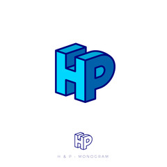 HP logo. H and P letters in block. Multi Colored emblem like 3D. Flat network, web icon.