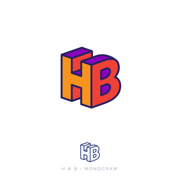 HB logo. H and B letters in block. Multi Colored emblem like 3D. Flat network, web icon.