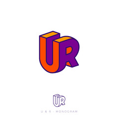 UR logo. U and R letters in block. Multi Colored emblem like 3D. Flat network, web icon.