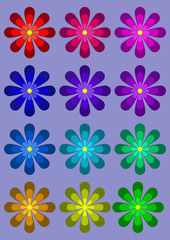 Panneau de douze fleurs multicolores