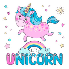 Cute magic pink unicorn and word unicorn